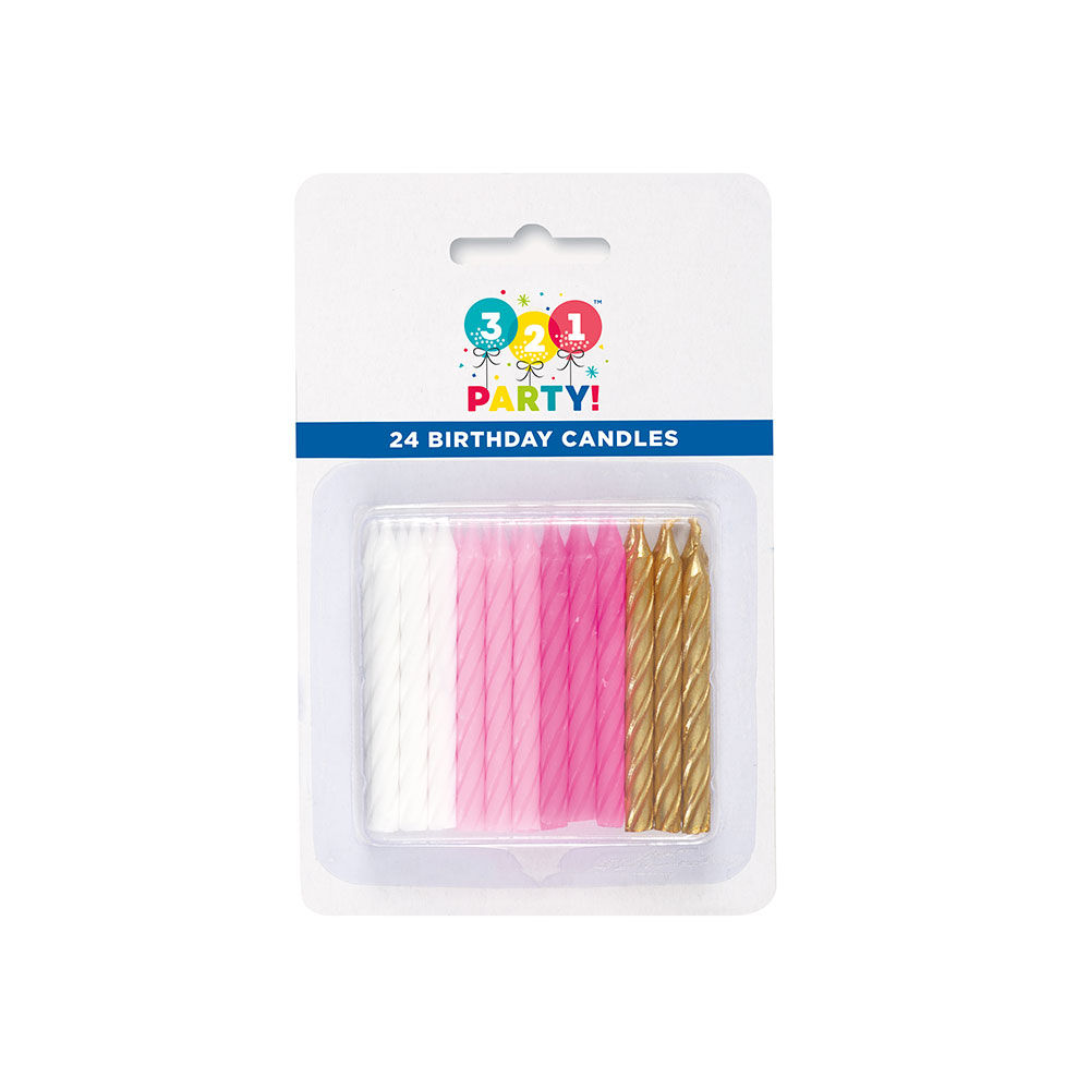 Bougies D'anniversaire En Spirale Unique Party - Lot De 24, Rose, Blanc Et Or, Hauteur 6 Cm
