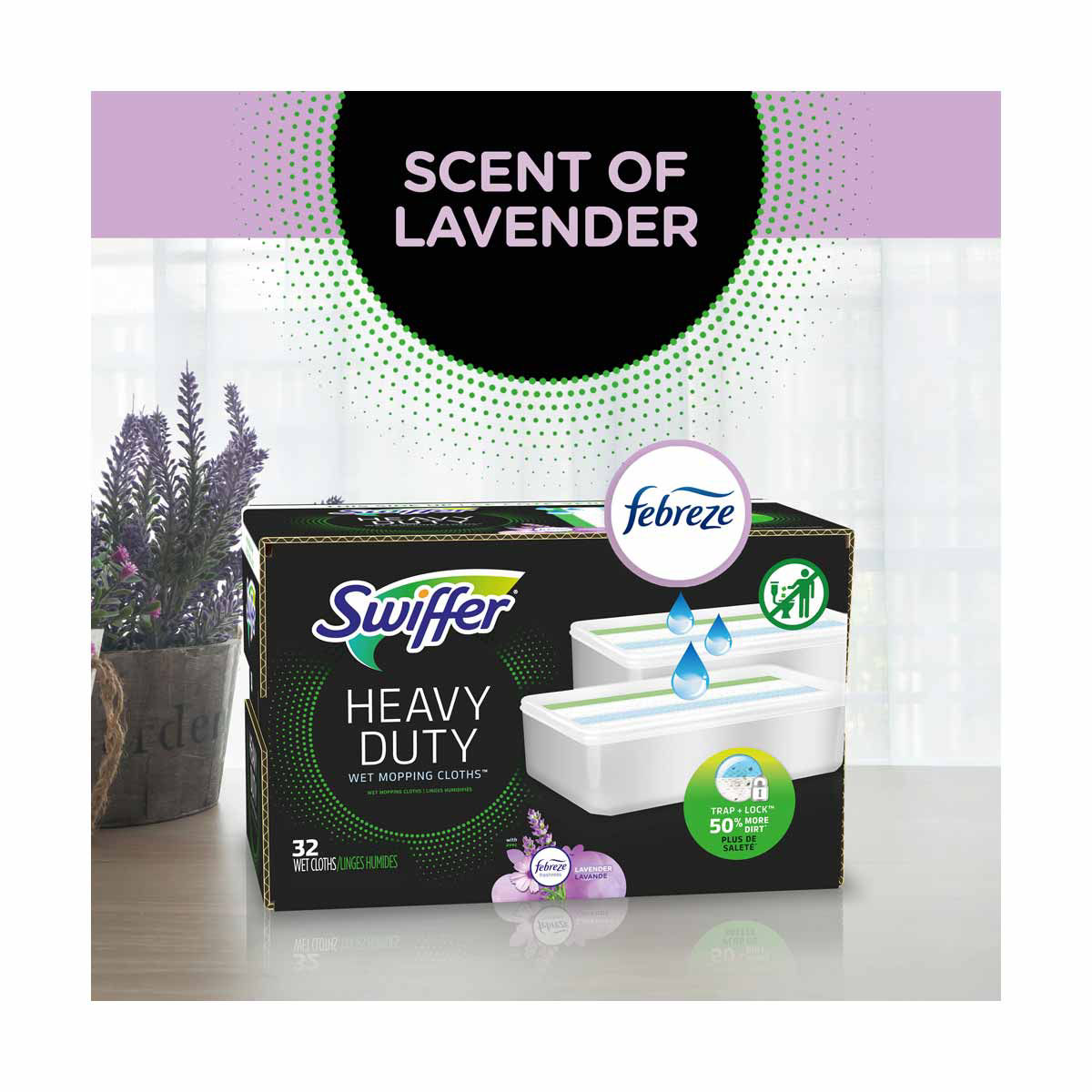 Swiffer Sweeper Heavy Duty Multi-Surface Wet Cloth Refills for Floor Mopping and Cleaning, Lavender scent, 20 count