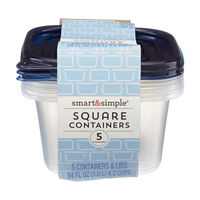 Smart & Simple Containers with Lids, Square, 5ct
