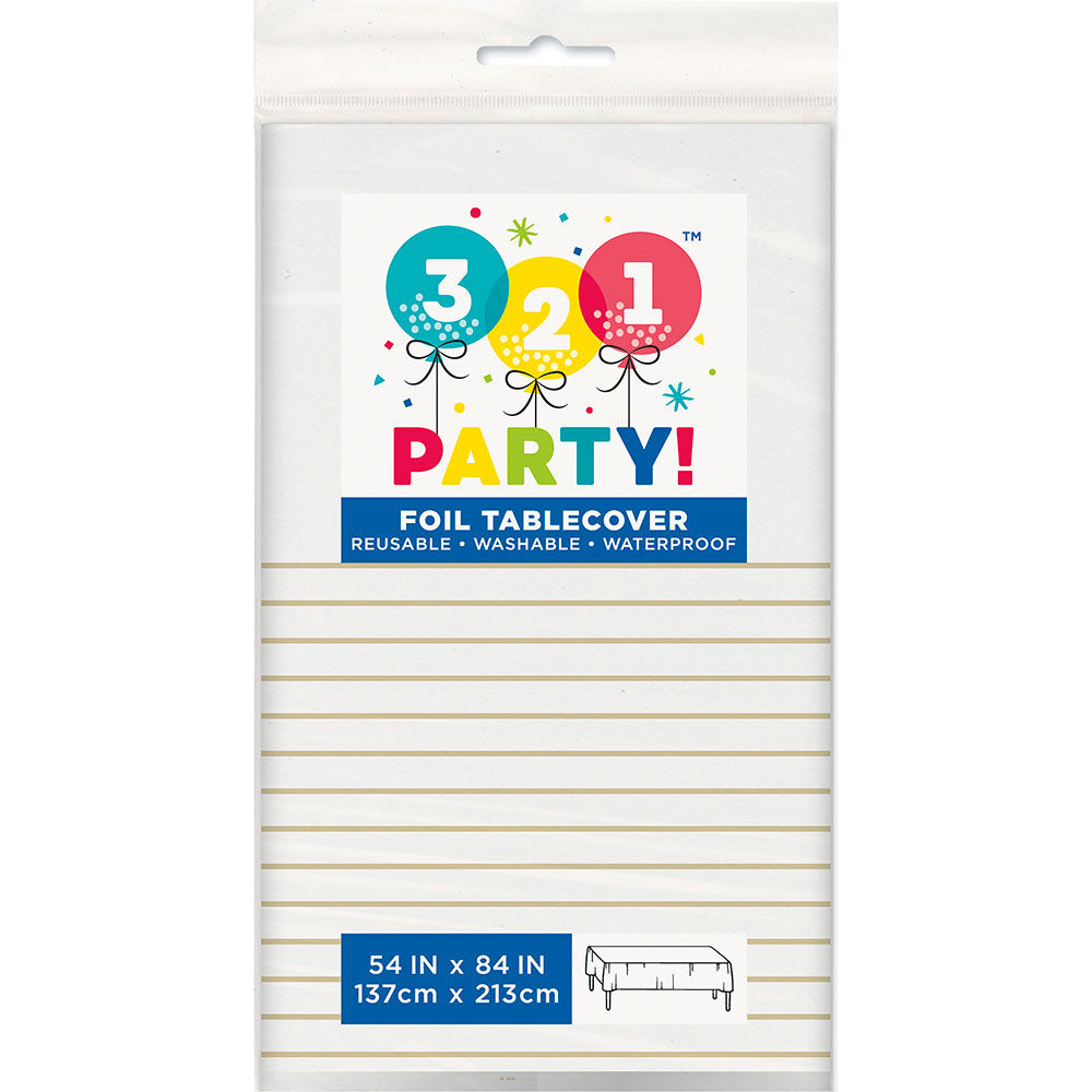 Gold Foil Striped Plastic Tablecloth, 54" x 84"