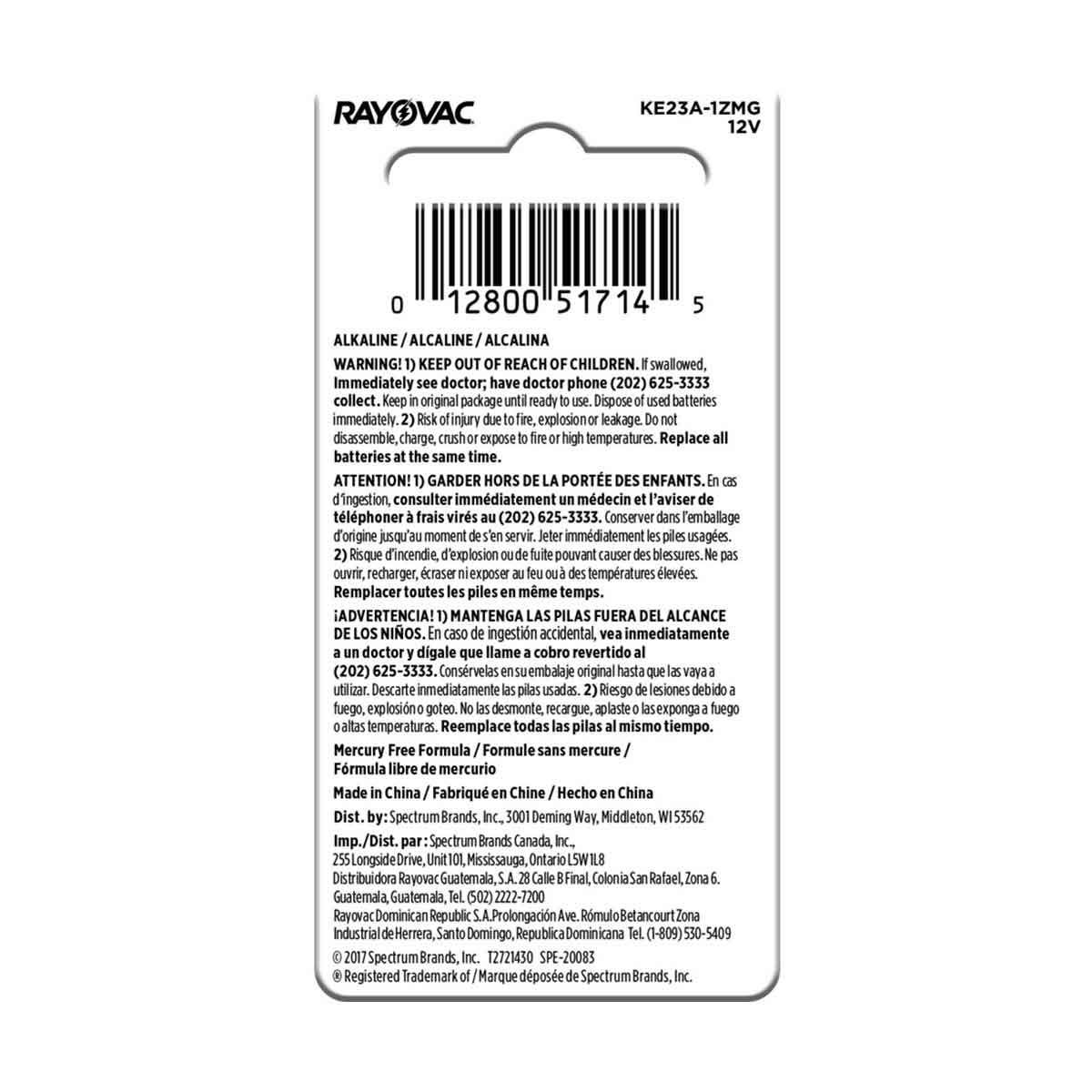 Rayovac Size 23A 12V Electronic Alkaline Batteries, 1 Pack