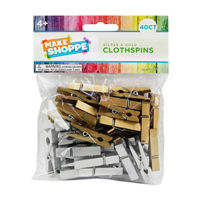 Make Shoppe Wood Clothespins 1.37'', Silver Gold, 40