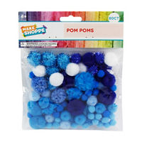 Make Shoppe Pom Pom, Blue White Mixed, Soft Pluffy Yarn, 80 Count