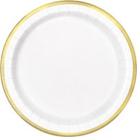 7" White Paper Plates with Gold Foil Trim,