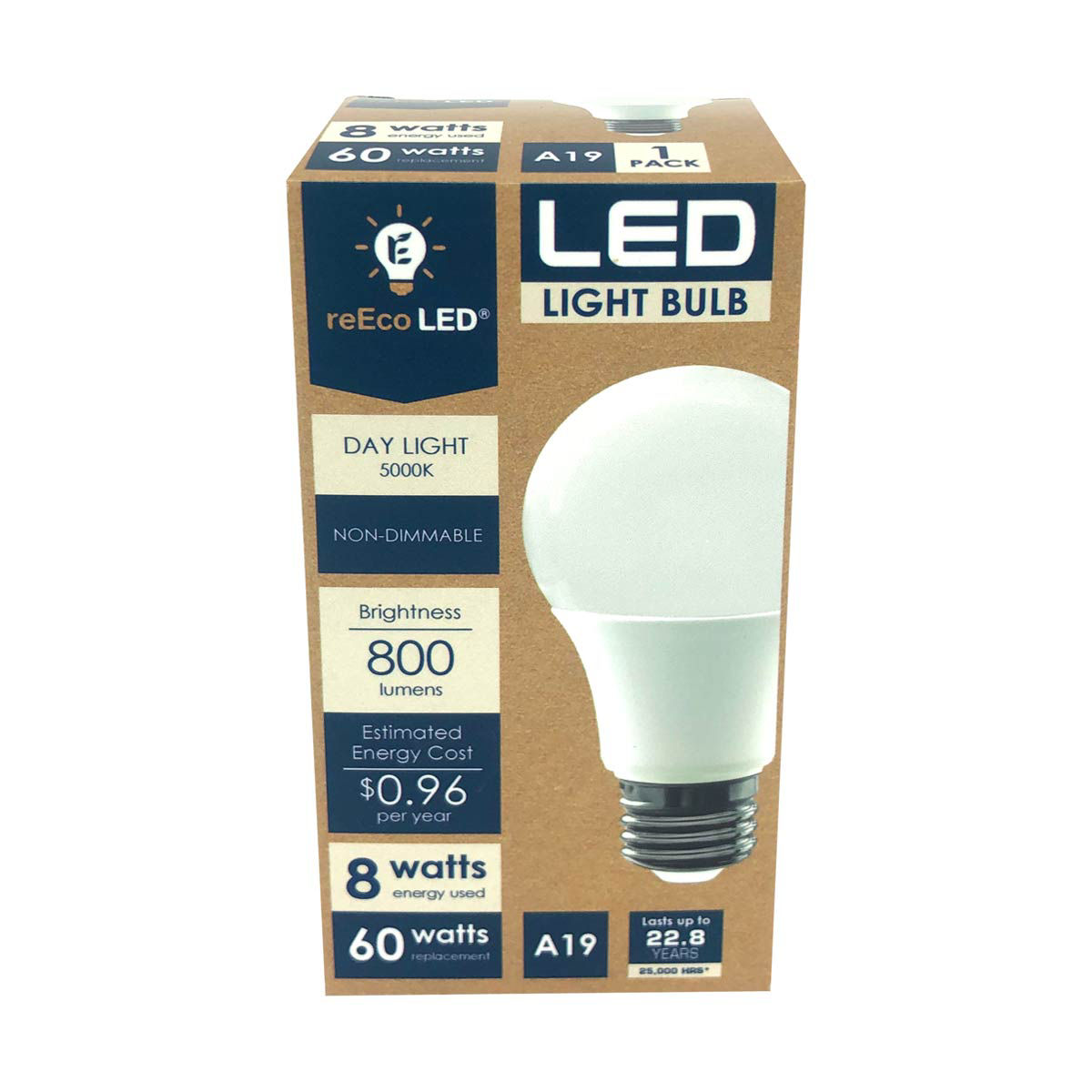reEco LED Daylight A19 Light Bulb, 60W Replacement, 1 Pack