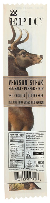 Epic Sea Salt & Black Pepper Venison Steak Snack Strip, 0.8 oz.