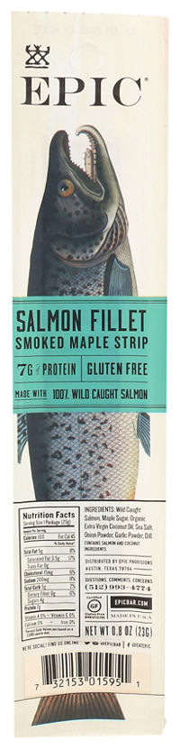 Epic Salmon Fillet Smoked Maple Jerky Snack Strip, 0.8 oz.