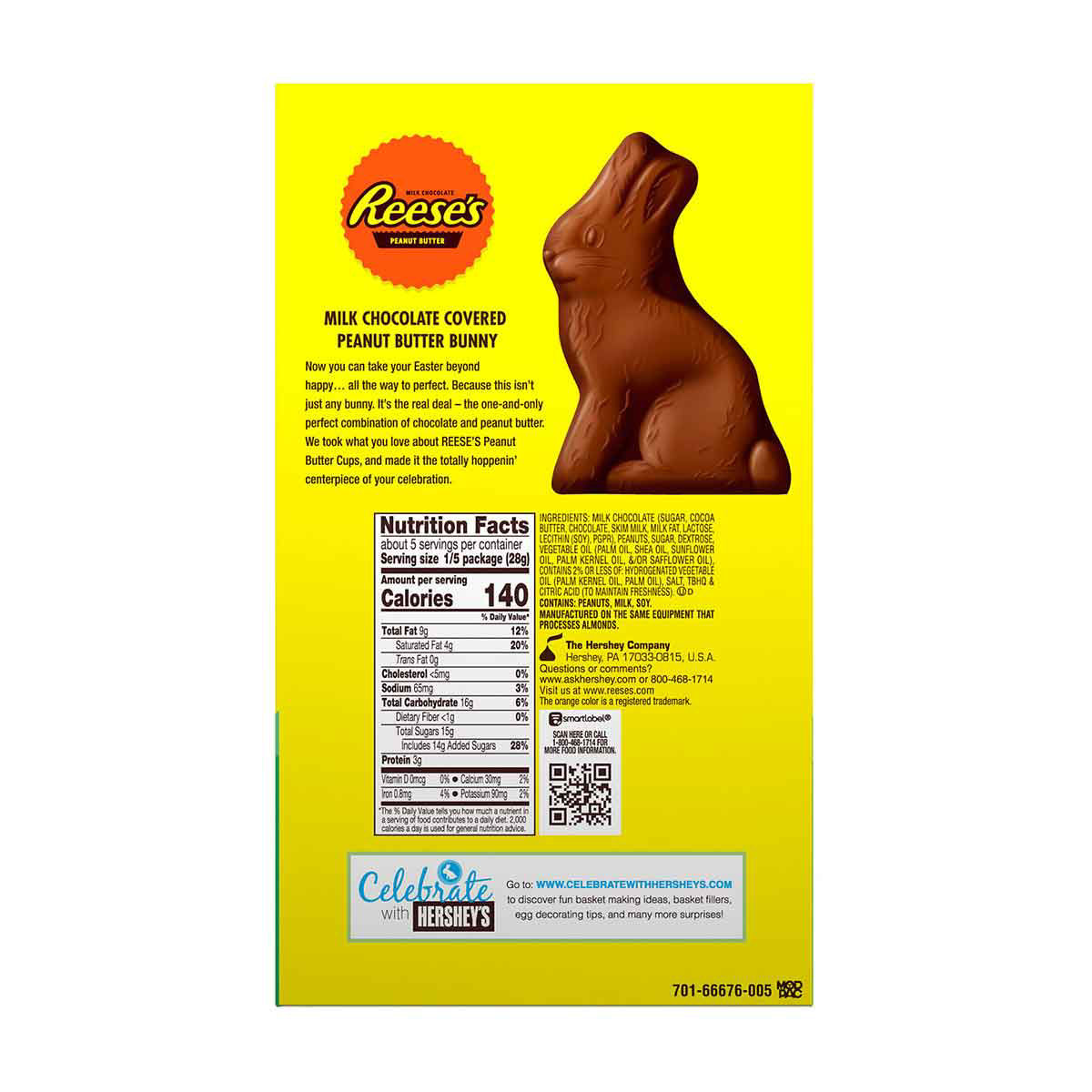 REESE'S Milk Chocolate Peanut Butter Bunny, 5 oz
