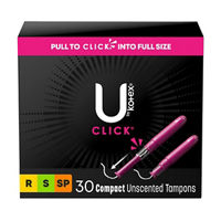 U by Kotex Click Compact Multipack Tampons, Regular/Super/Super Plus, Unscented, 30 Count