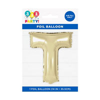 321 Party! 14" Foil Gold "T" Letter Balloon