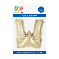 Golden Foil Letter 'W' Balloon, 14 Inches