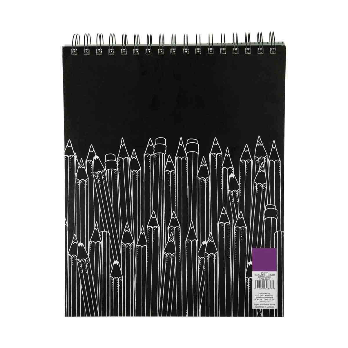 Large Sketchbook with Drawing Tools Design, 9 in x 11 in