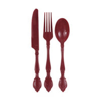 Assorted Ornate Plastic Cutlery, Set of Fork, Knife, and Spoon, 4 ct, Maroon