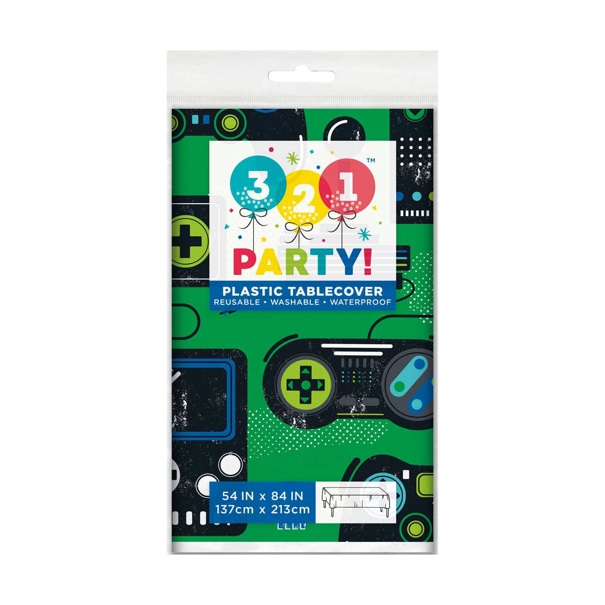 321 Party! Plastic Gamer Birthday Tablecloth, 54 in x 84 in in