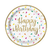 Bright Triangle Birthday Party Plates, 8 ct, 9