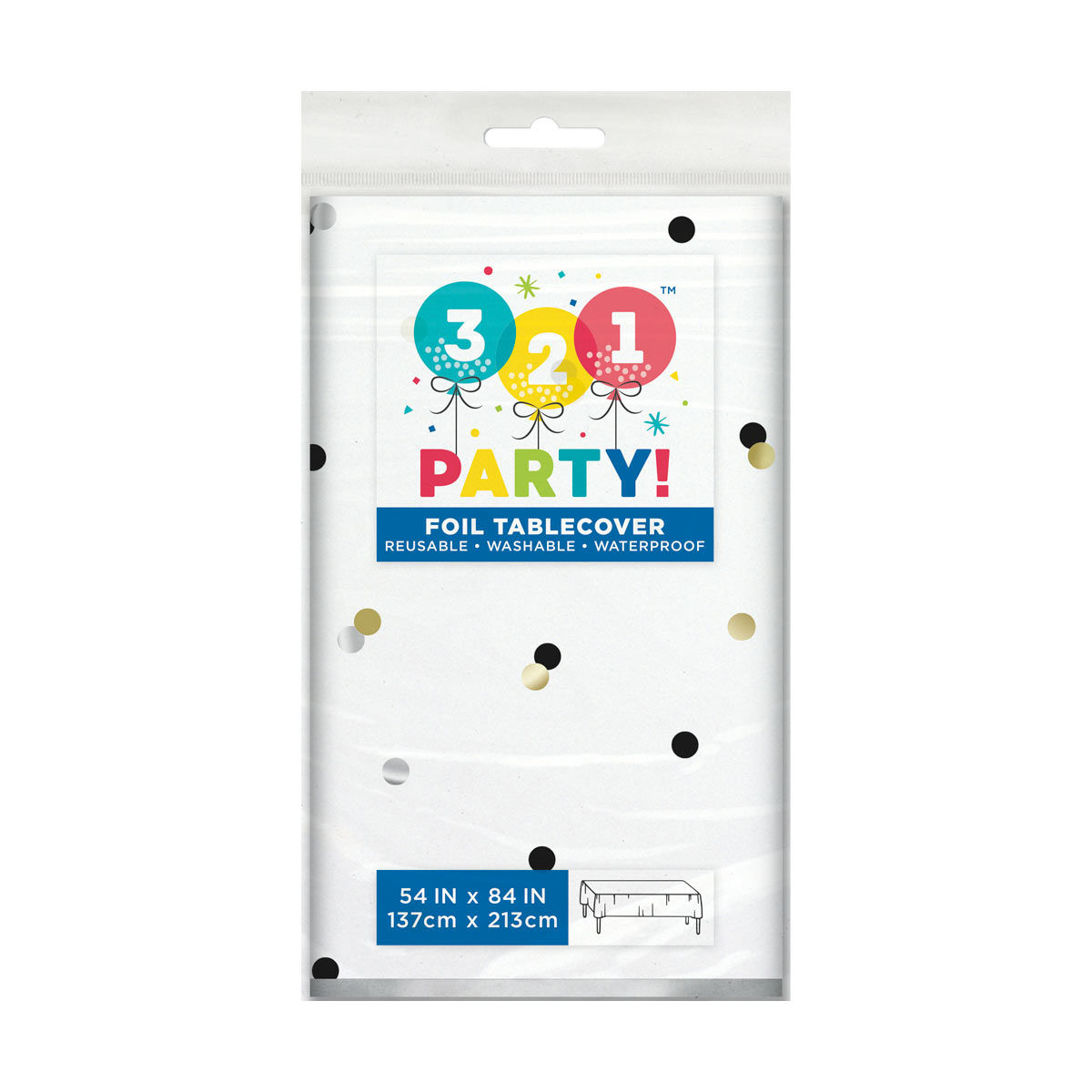 321 Party! Foil Modern Gold Confetti Tablecloth 54 in x 84 in in