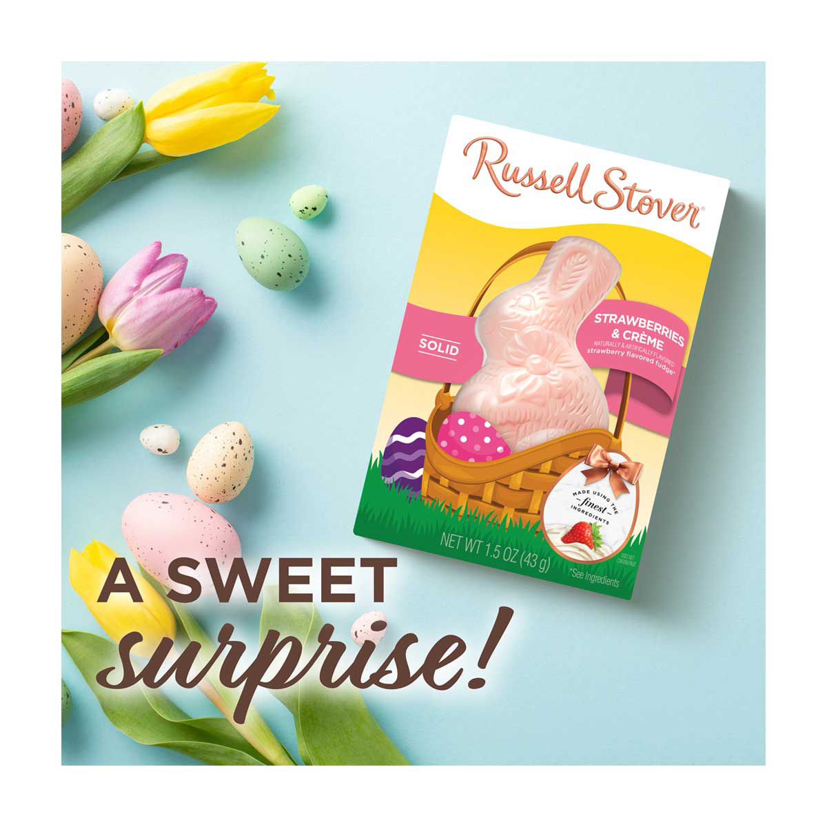 Russell Stover Solid Strawberries & Crème Easter Bunny, 1.5 oz