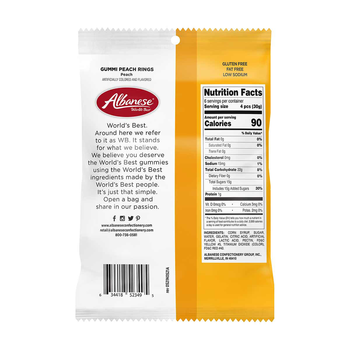 Albanese Gummi Peach Rings, 7 oz,