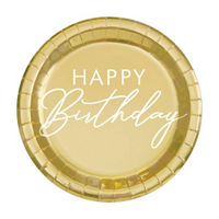 Gold 'Happy Birthday' Party Plates, 9 in, 8
