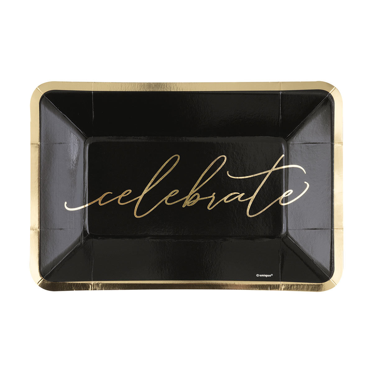 Gold And Black 'Celebrate' Rectangular Paper Appetizer Plates, 8 Count — pOpshelf penny item