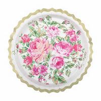 Pink Floral Plates, 9 in, 16 ct