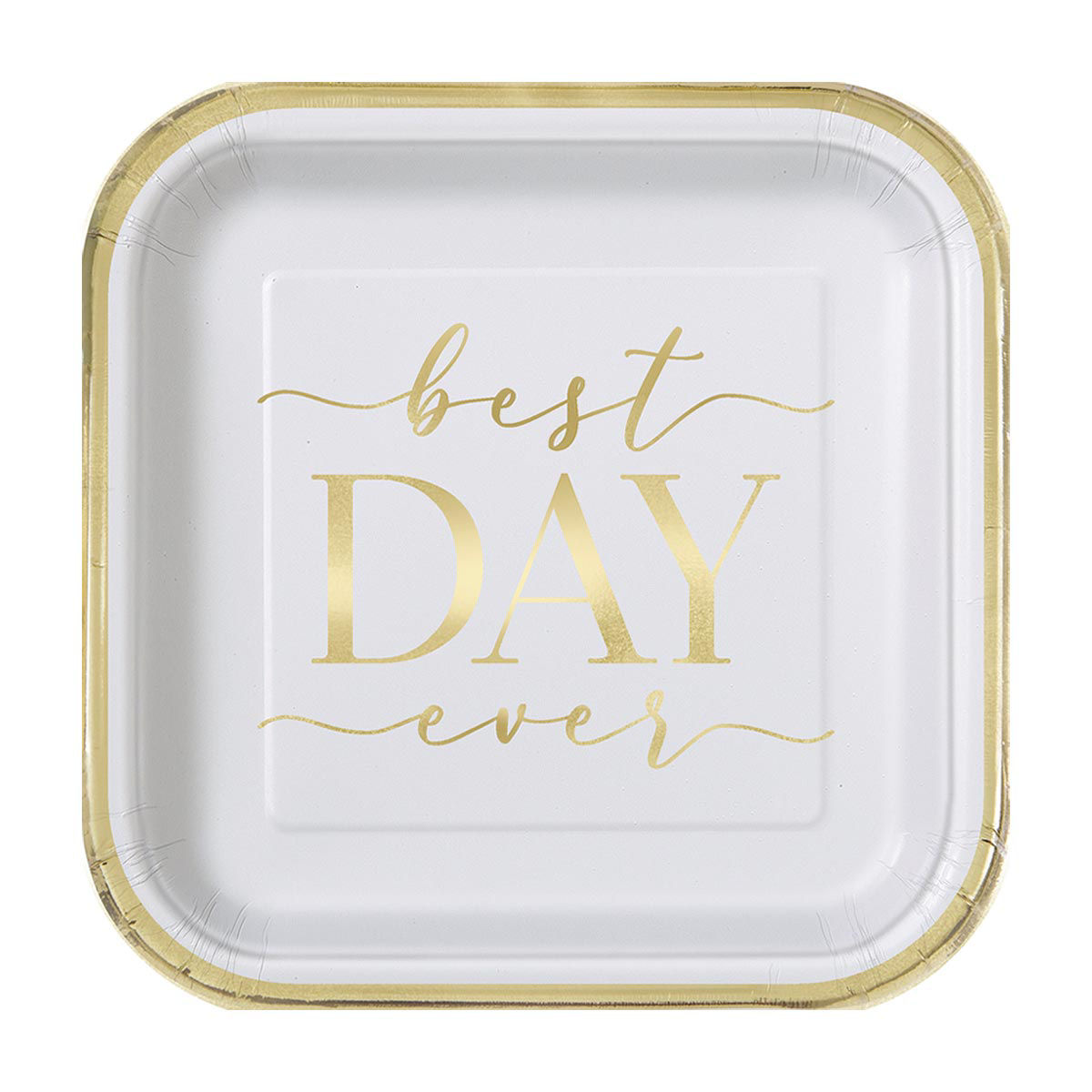 Foil Square Gold And White 'Best Day Ever' Party Plates, 7 in, 8 Count — pOpshelf penny item