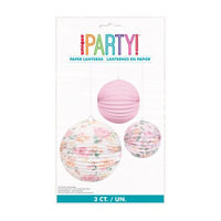 Pink Blooms Decorative Paper Lanterns, 3ct