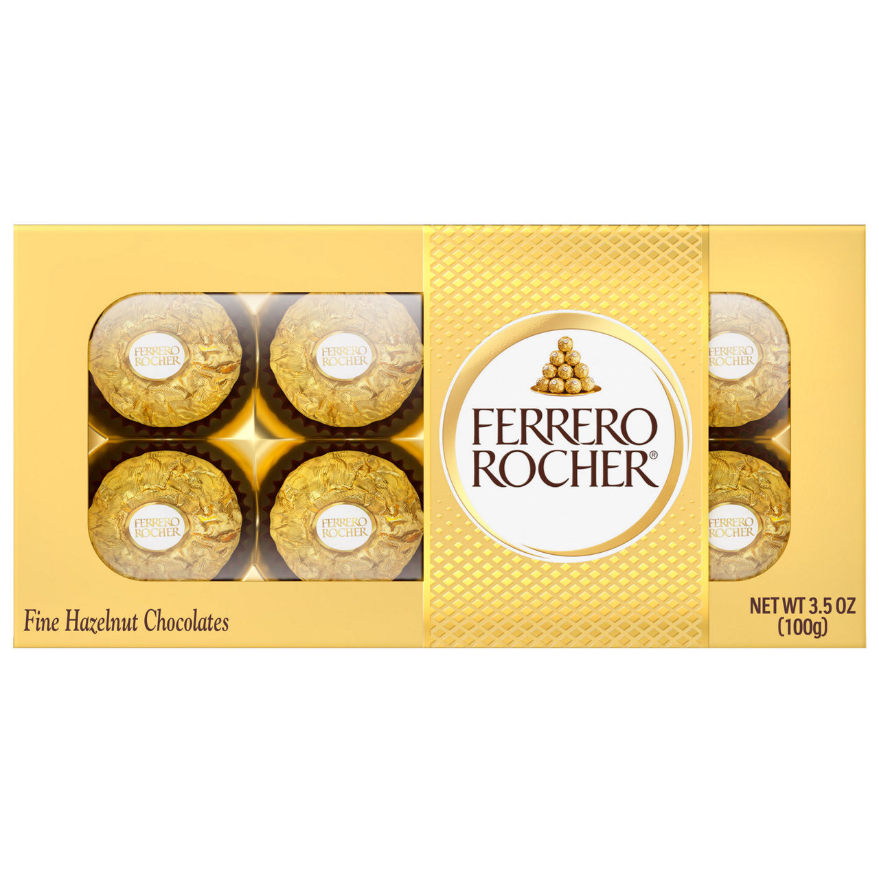 Ferrero Rocher Gourmet Hazelnut Milk Chocolate Gift Box, 8 Individually Wrapped Chocolates, 3.5 oz