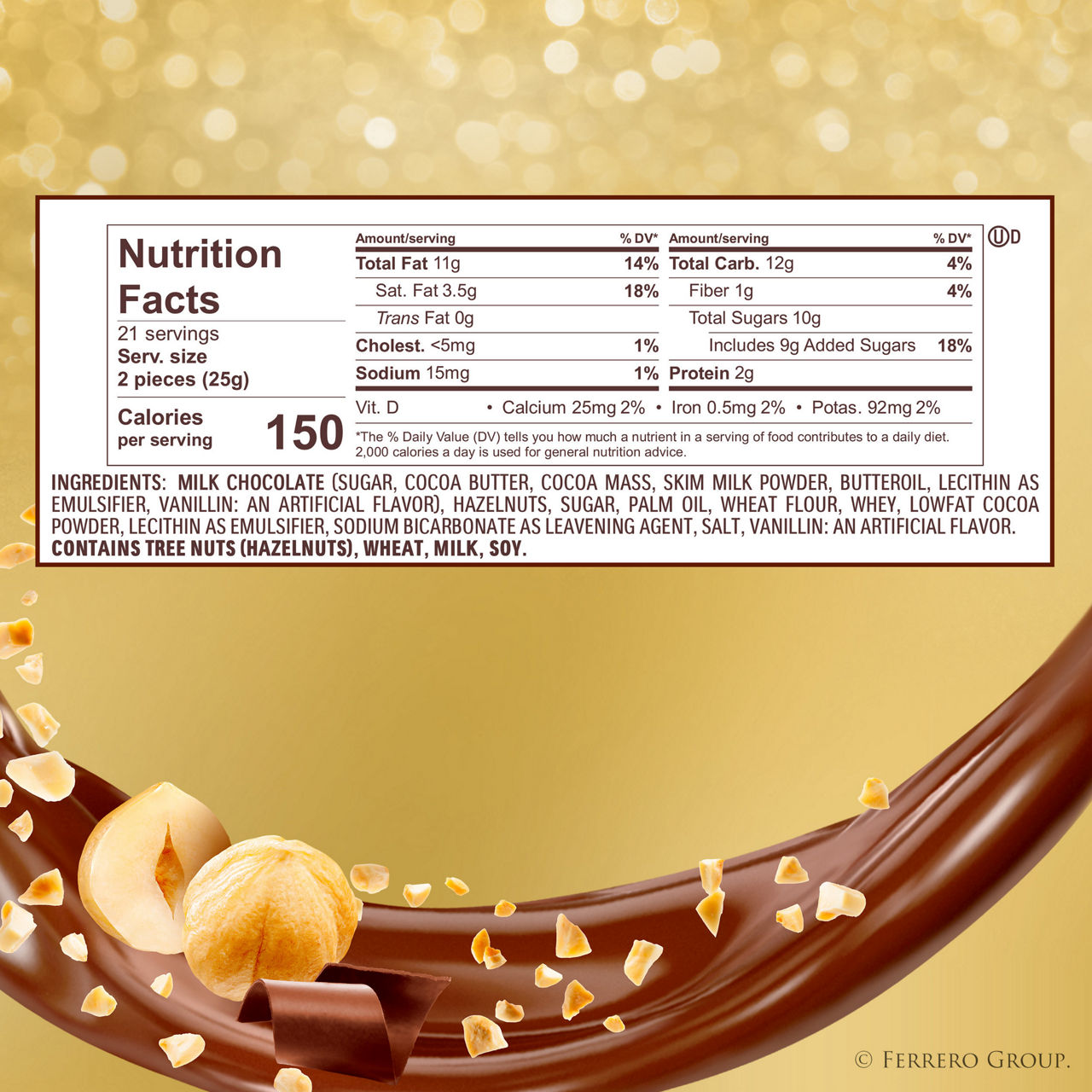 Ferrero Rocher Gourmet Hazelnut Milk Chocolate Gift Box, 8 Individually Wrapped Chocolates, 3.5 oz