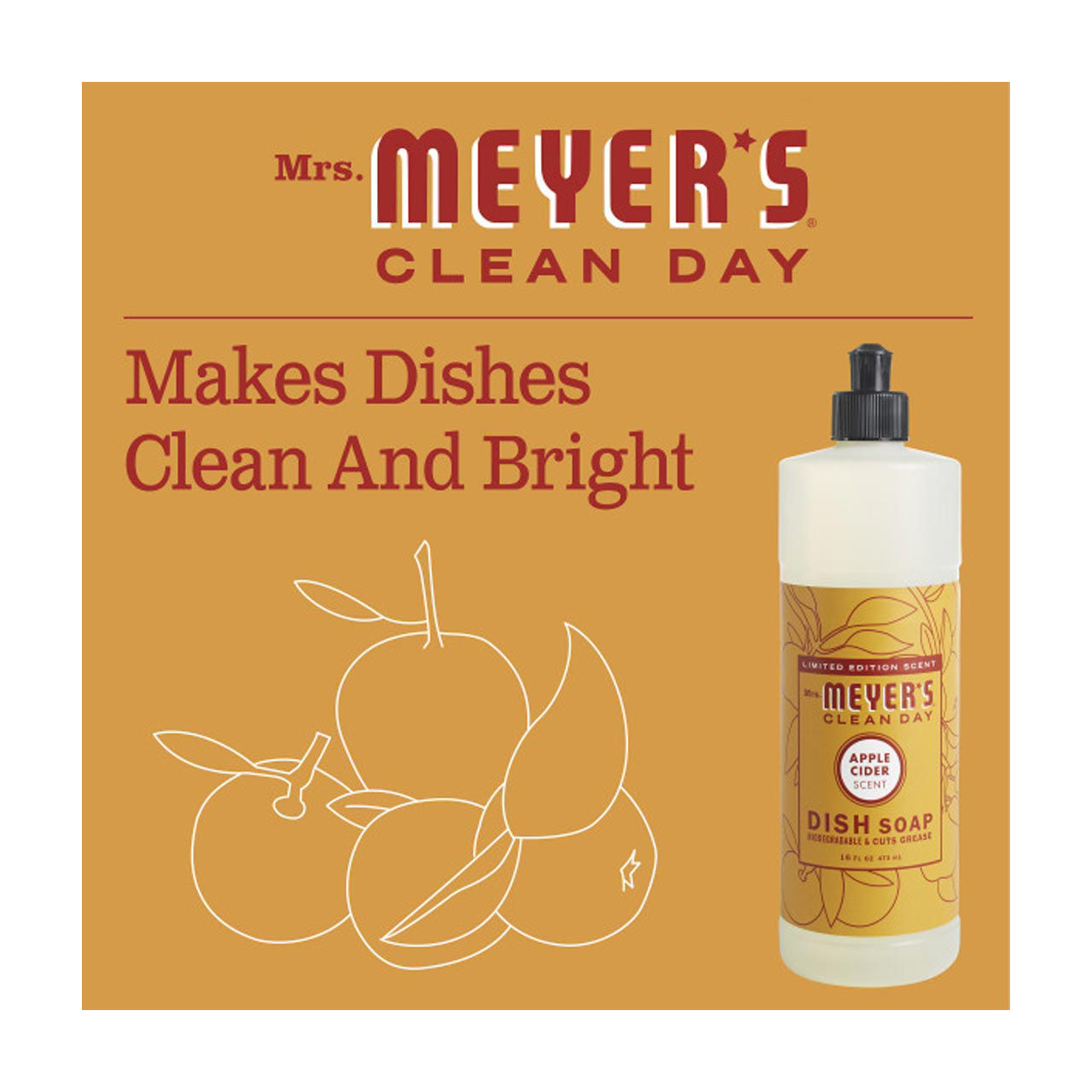 Mrs. Meyer's Clean Day Liquid Dish Soap, Apple Cider Scent, 16 Ounce Bottle
