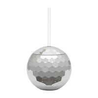 Silver Disco Ball Shaped Plastic Cup with Straw, 19.5 oz