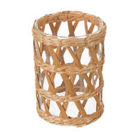 Glass Cylinder Candleholder with Rattan Grass Sleeve, Large