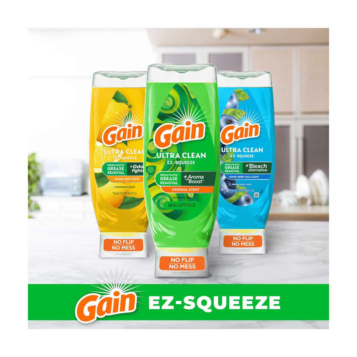 Gain Dishwashing EZ Squeeze Liquid Dish Soap, 24.3 fl oz