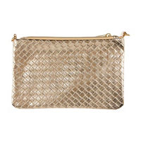 Woven Clutch with Zipper, Gold