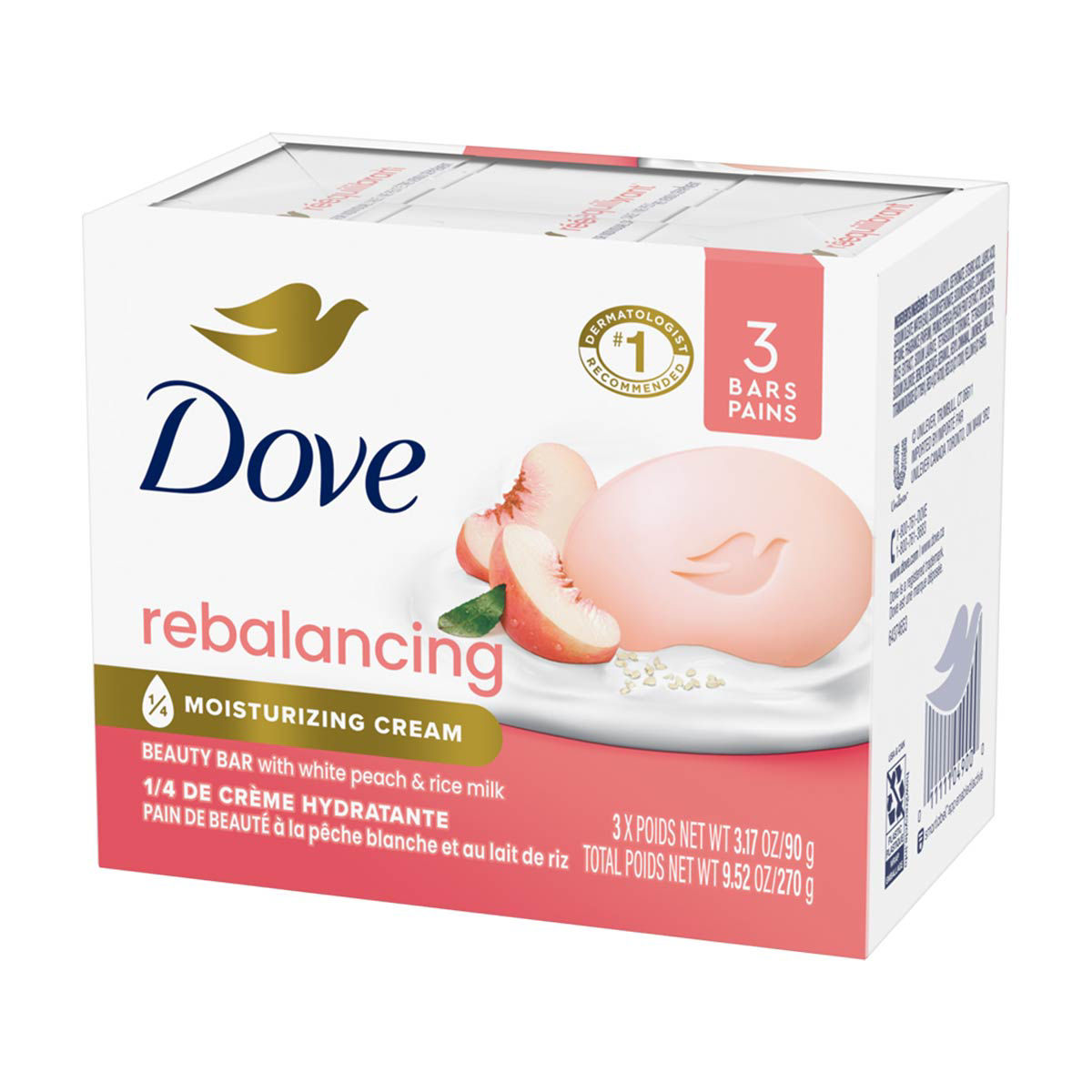 Dove White Peach & Rice Milk Beauty Bar Soap, 3 ct