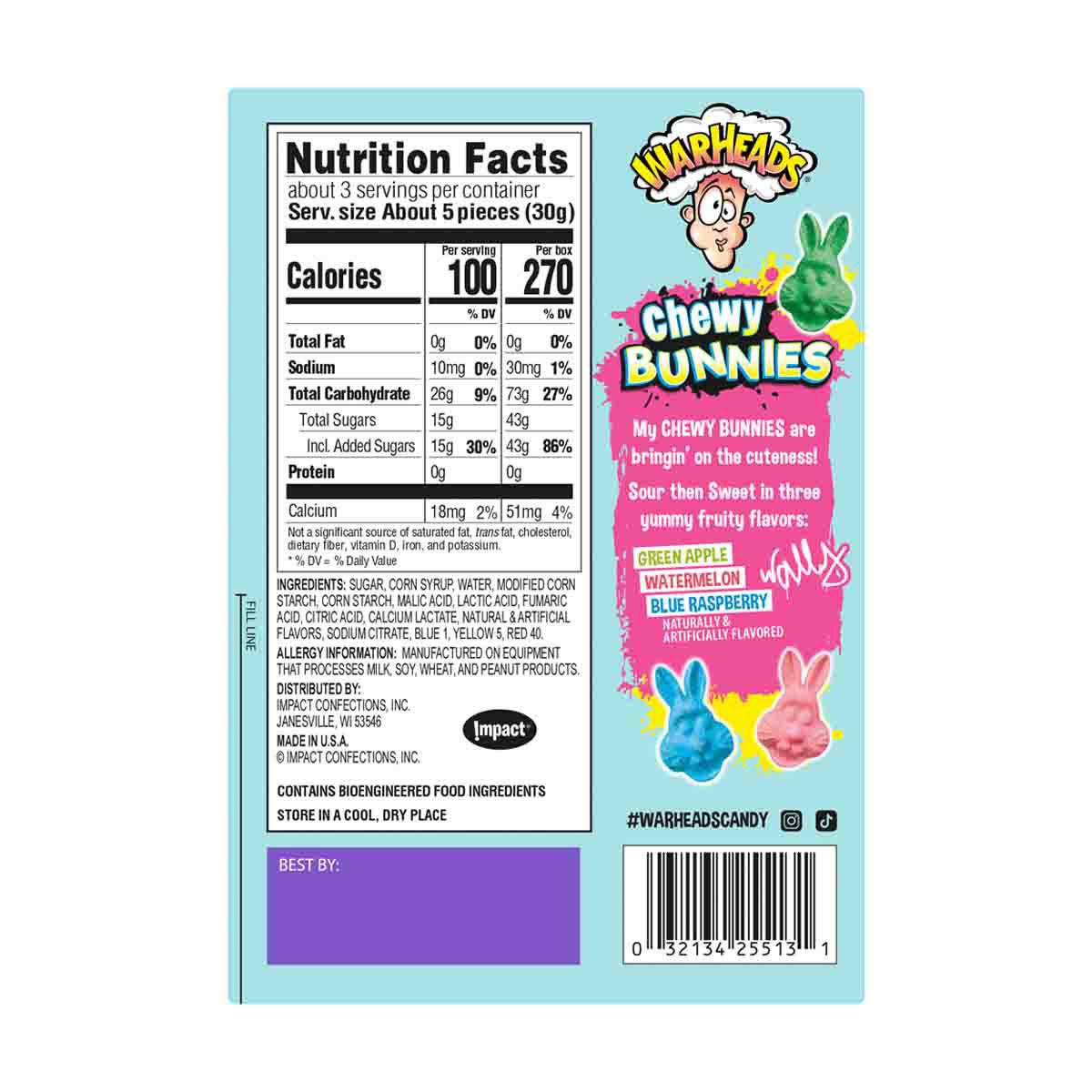 Warheads Chewy Bunnies Sour Candy, 3 oz