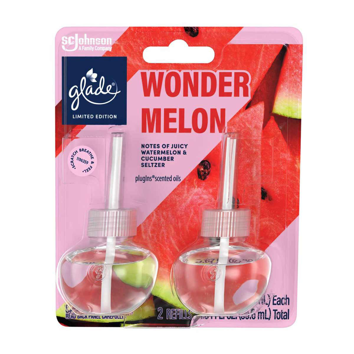 Glade PlugIns Wonder Melon Scented Oil Air Freshener, 1.34 fl oz, 2 ct
