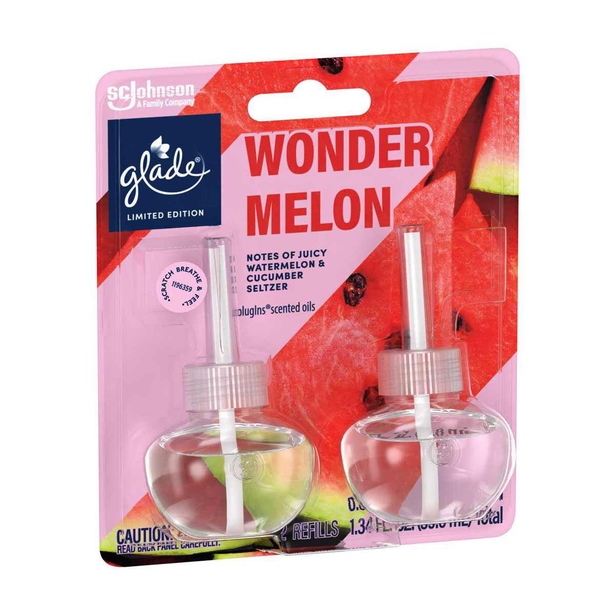 Glade PlugIns Wonder Melon Scented Oil Air Freshener, 1.34 fl oz, 2 ct