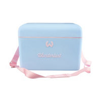 Wanderlust Light Blue Portable Hard Cooler with Pink Accents, 13 Quart