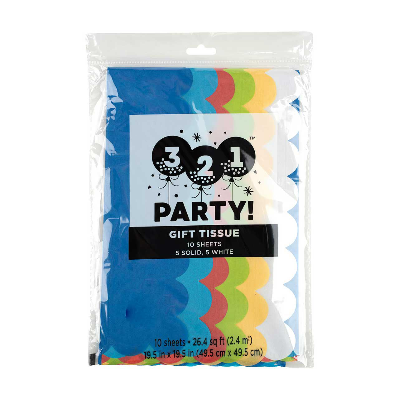 321 Party Bright Scalloped Edge Gift Tissue Paper, 10 Sheets, 19.5x19.5 in
