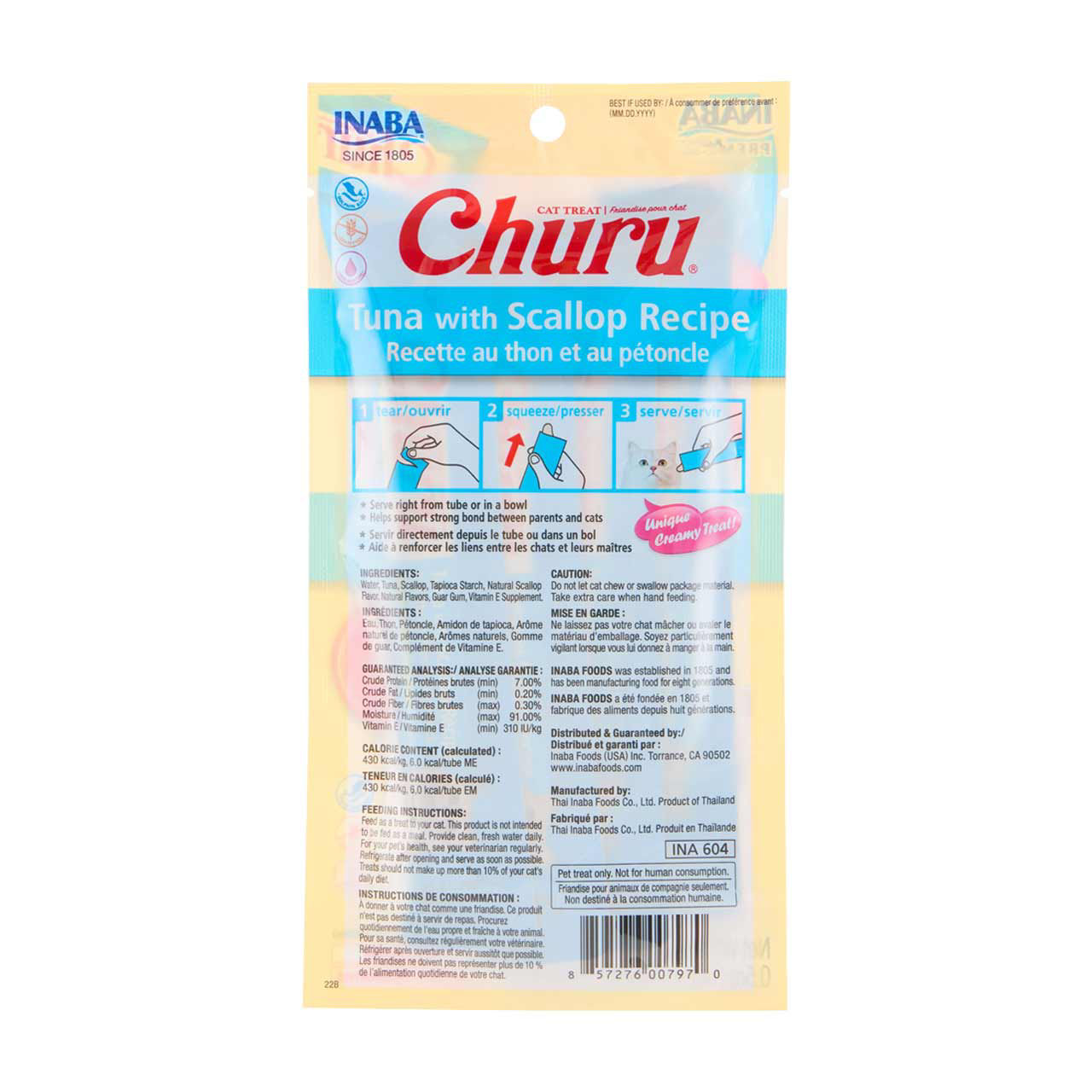 Inaba Churu Cat Treats, Tuna with Scallop Recipe, 4 ct