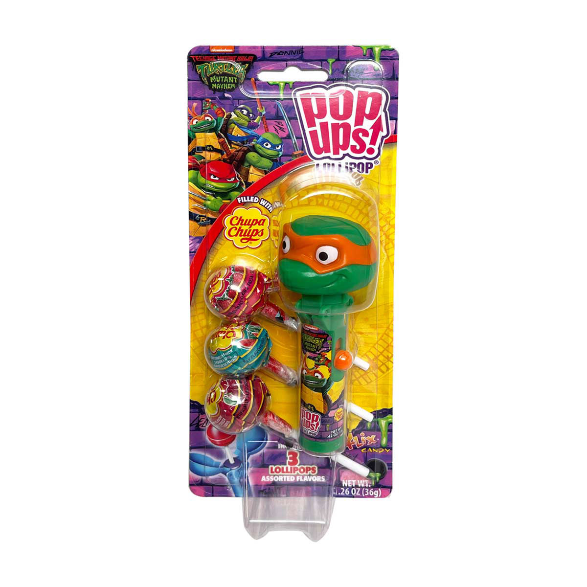 Pop Ups Turtles Mutant Mayhem Flix Candy Lollipops, 1.26 oz, Assorted