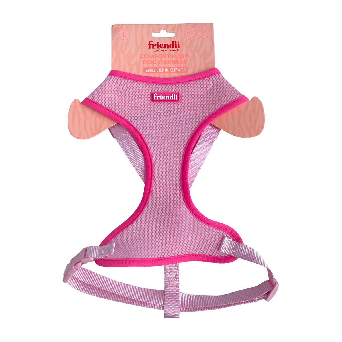 Friendli Dog Mesh Harness, Bubblegum Pink, Large