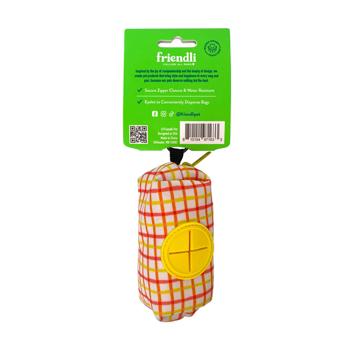 Friendli Neoprene Dog Waste Bag Holder, Yellow/Orange