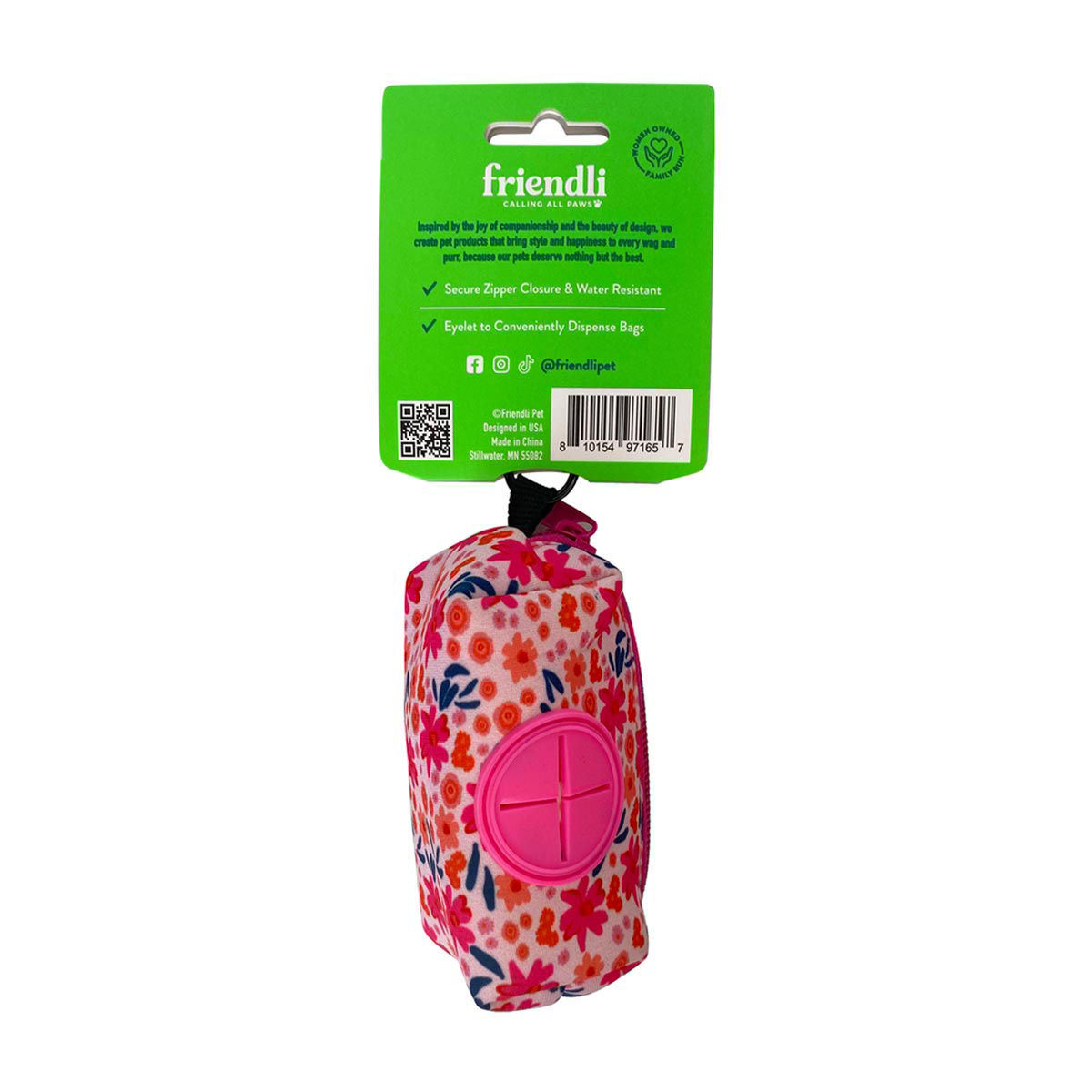 Friendli Neoprene Dog Waste Bag Holder, 
Pink/Purple