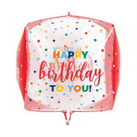 Dots & Stars Happy Birthday Cube-Shaped Foil Balloon,