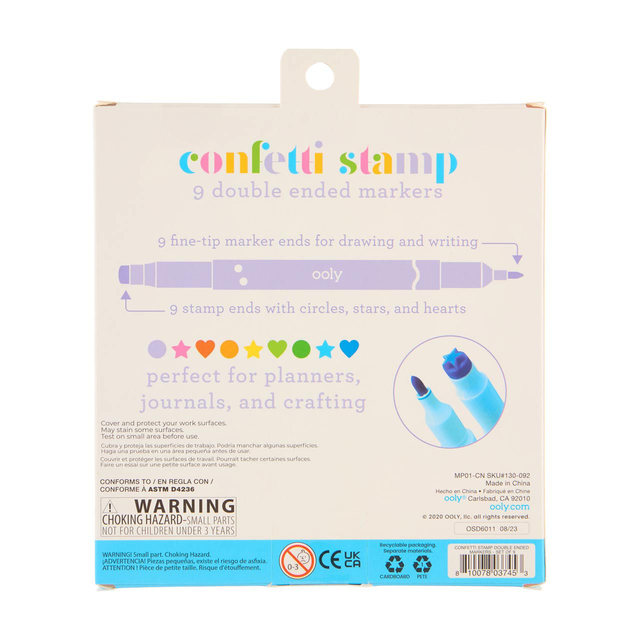 Ooly Confetti Stamp Double Ended Markers, Set of 9