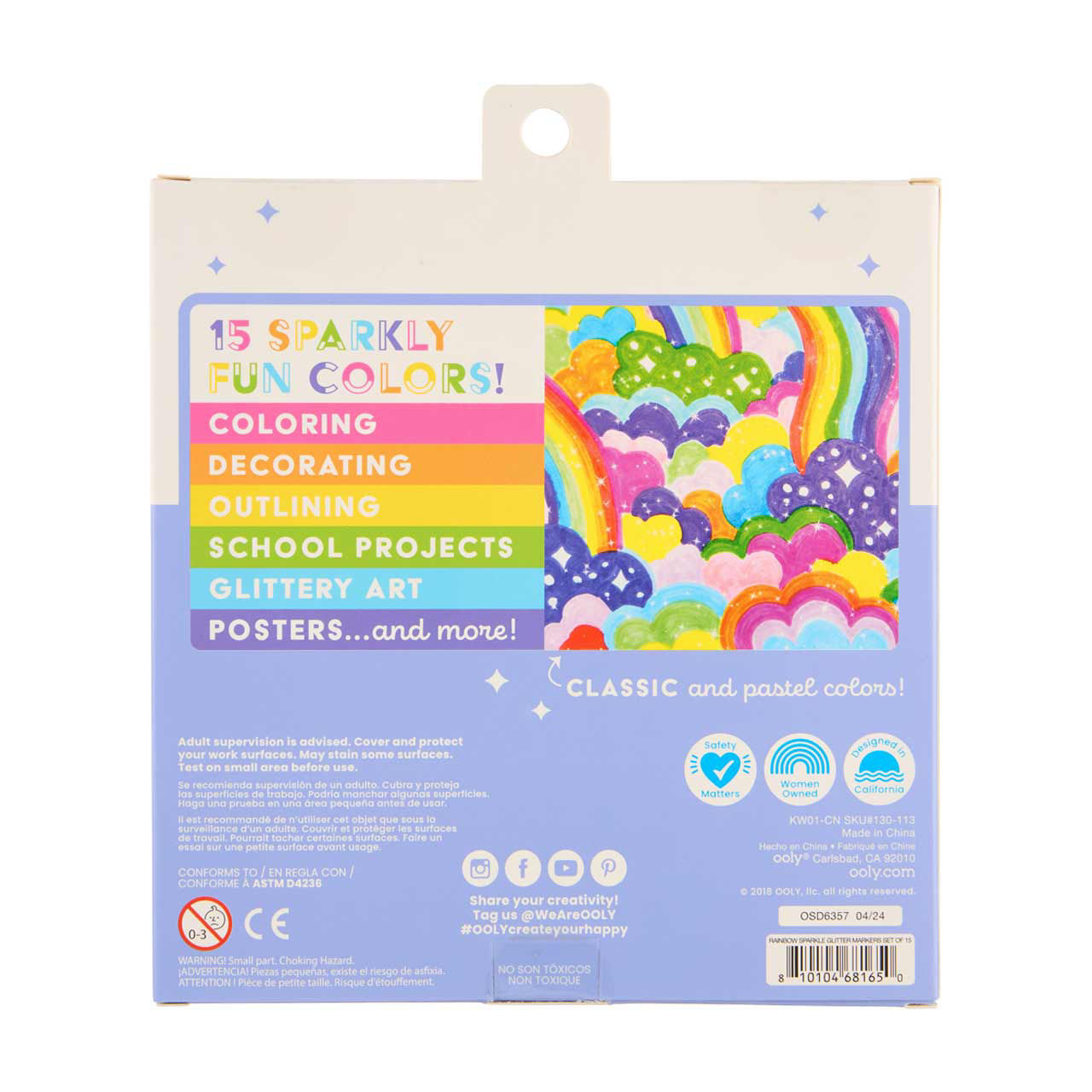Ooly Rainbow Sparkle Glitter Markers, Set of 15