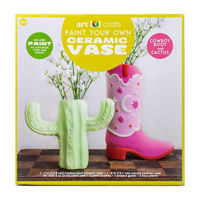Art 101 Crafts Paint Your Own Ceramic Vase Art Set with Cactus and Cowboy Boot Designs