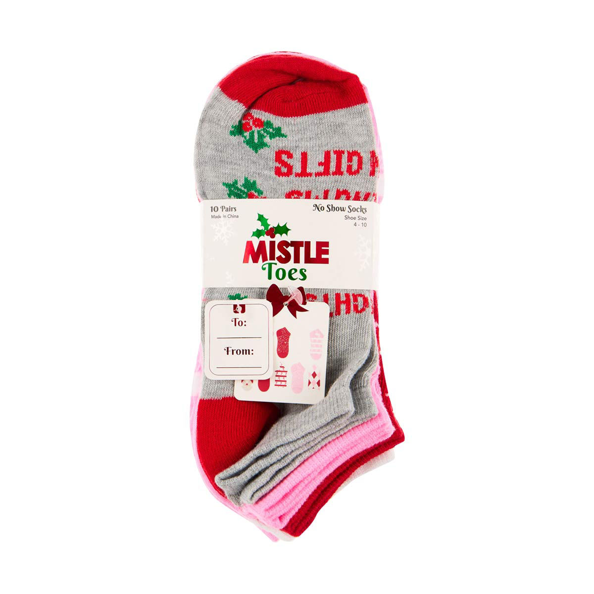 Ps 10 Pack Noshow Santa Lis Sleep/Int/Sock No Show Socks Santas List 10 Count — pOpshelf penny item